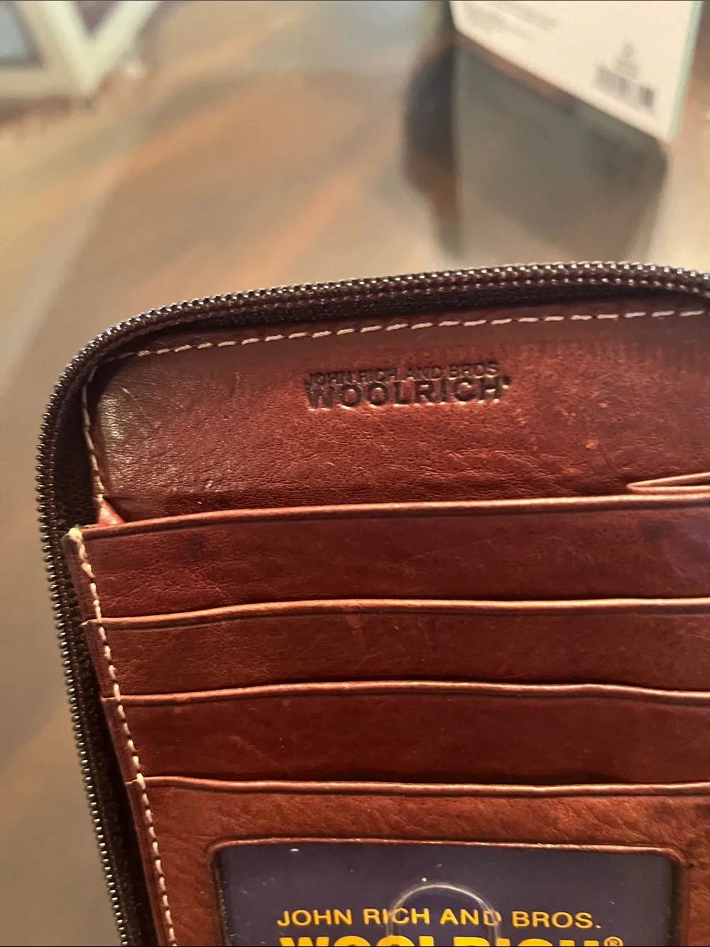 Woolrich Brown Leather Zip Wallet with Card Slots 5X4”